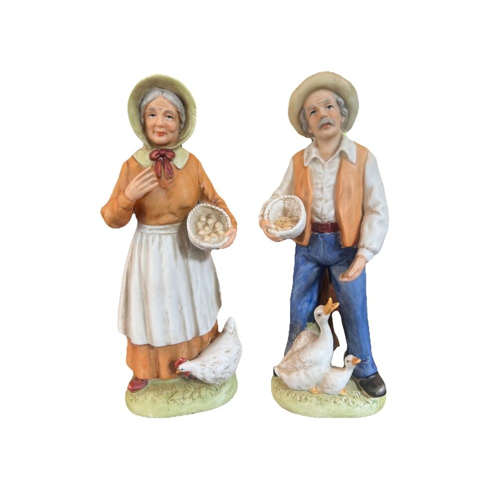 Homco Home Interiors Porcelain Farmer Old People Figurines #1426 Chicken Ducks